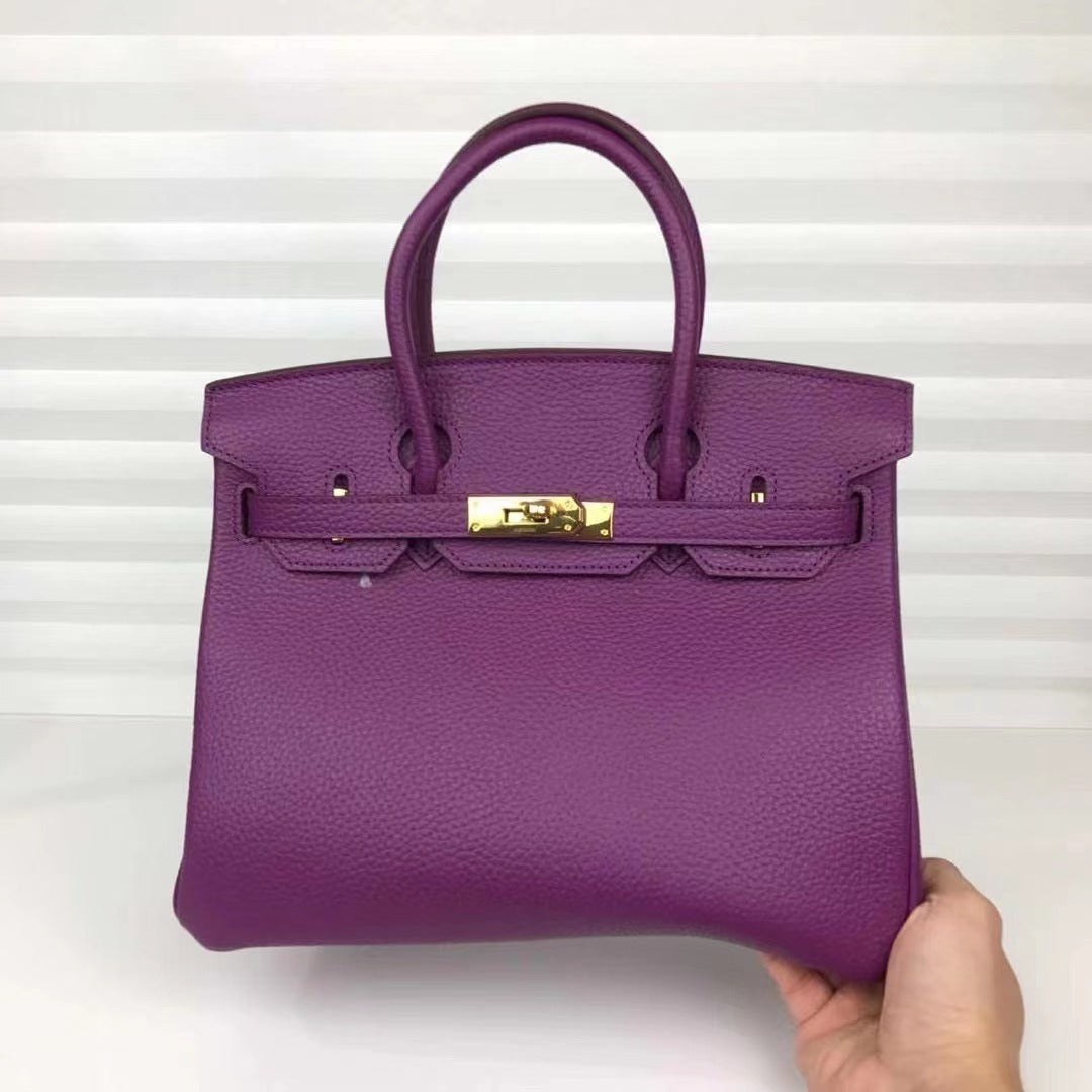 Women's Lychee Pattern Kelly Genuine Leather First Handbags