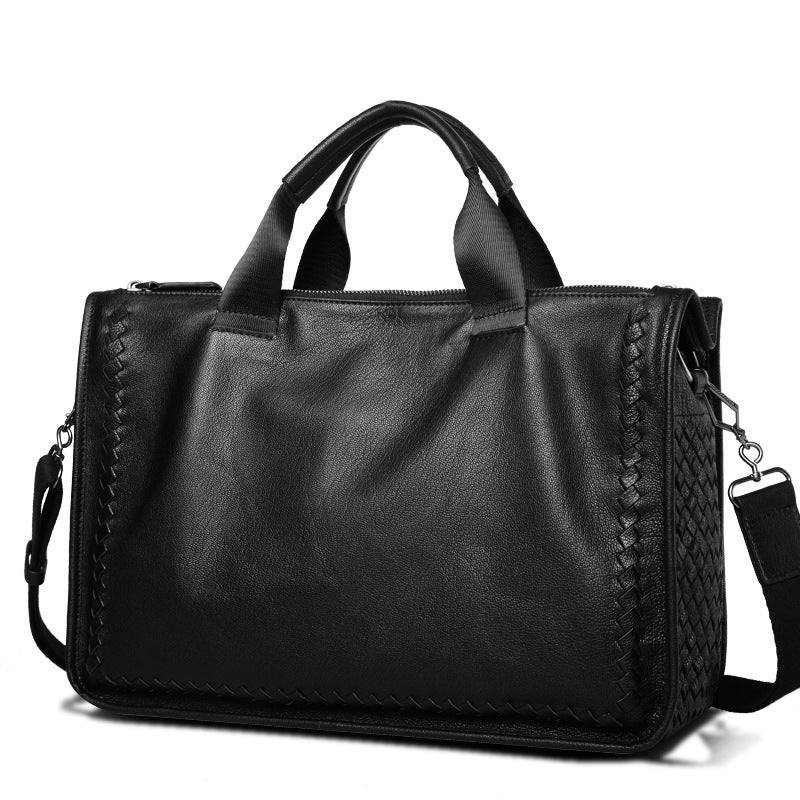 Men's Glamorous Business Sheepskin Knitted Leather Men's Handbags