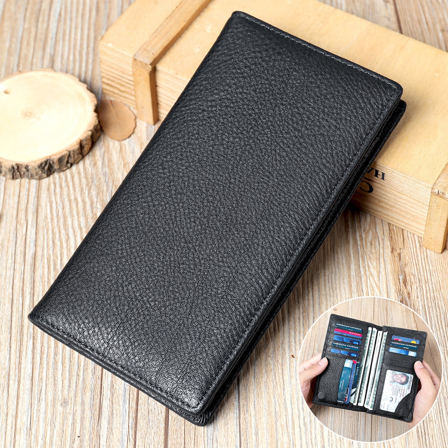 Men's Long High-grade First Layer Cowhide Retro Full Bags