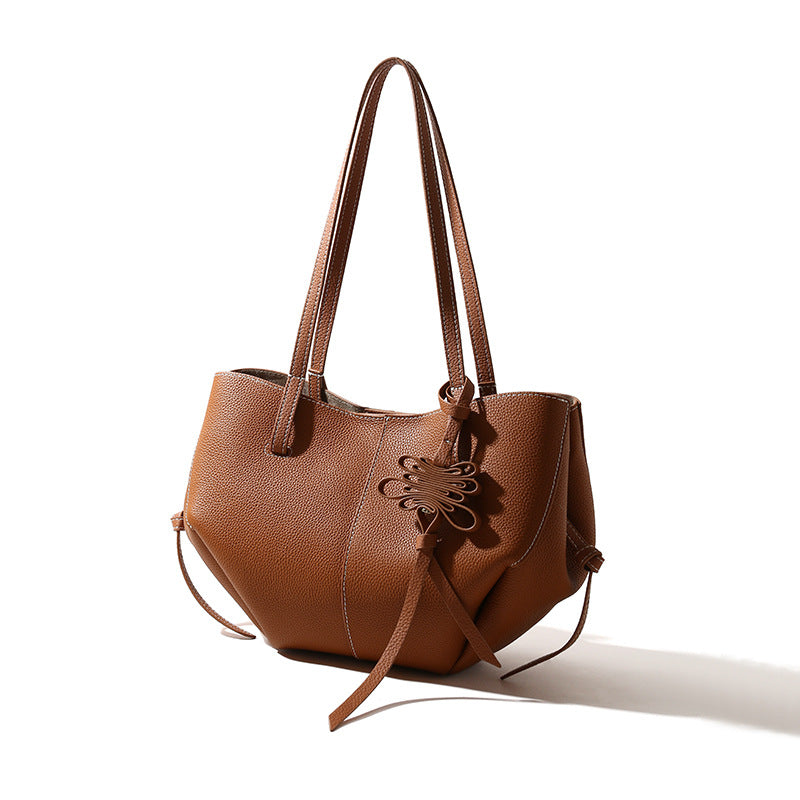 Women's Texture Niche Large Capacity Genuine Commuting Handbags