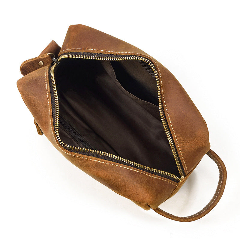 Men's Leather Clutch Retro Crazy Horse Neutral Wash Men's Handbags