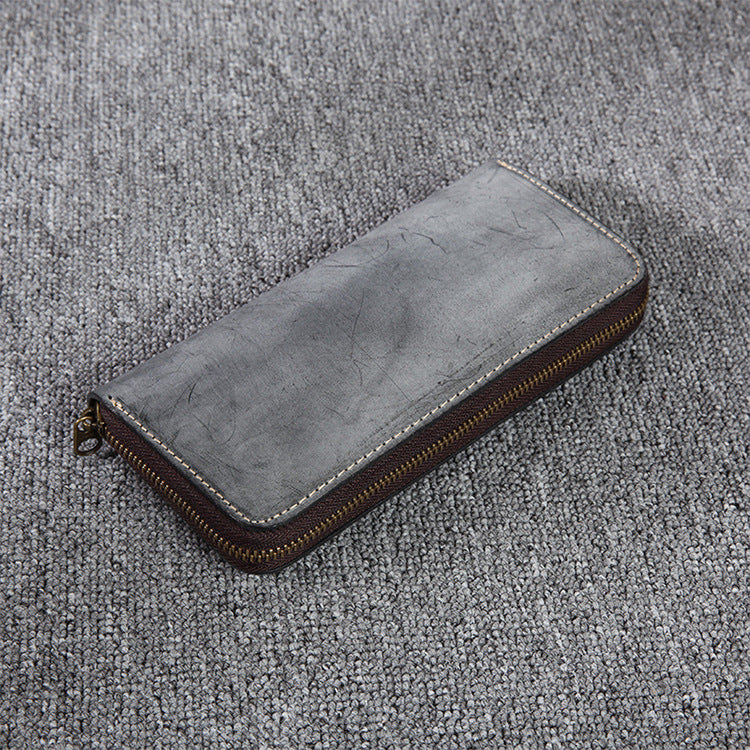 Women's & Men's & Genuine Leather Mist Wax Long Men's Wallets