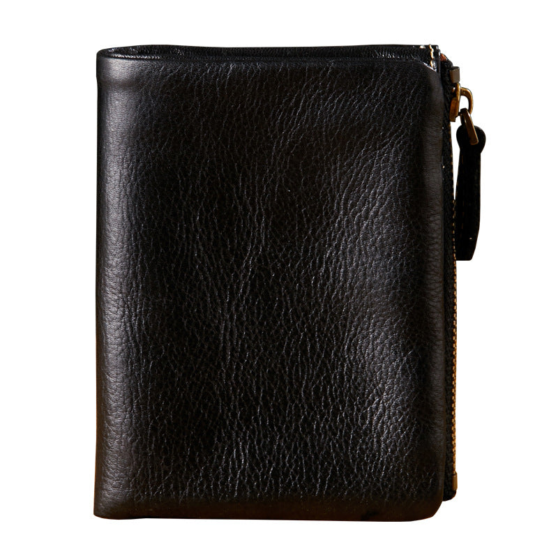 Men's Short Genuine Leather Vertical Zipper Green Individual Men's Wallets