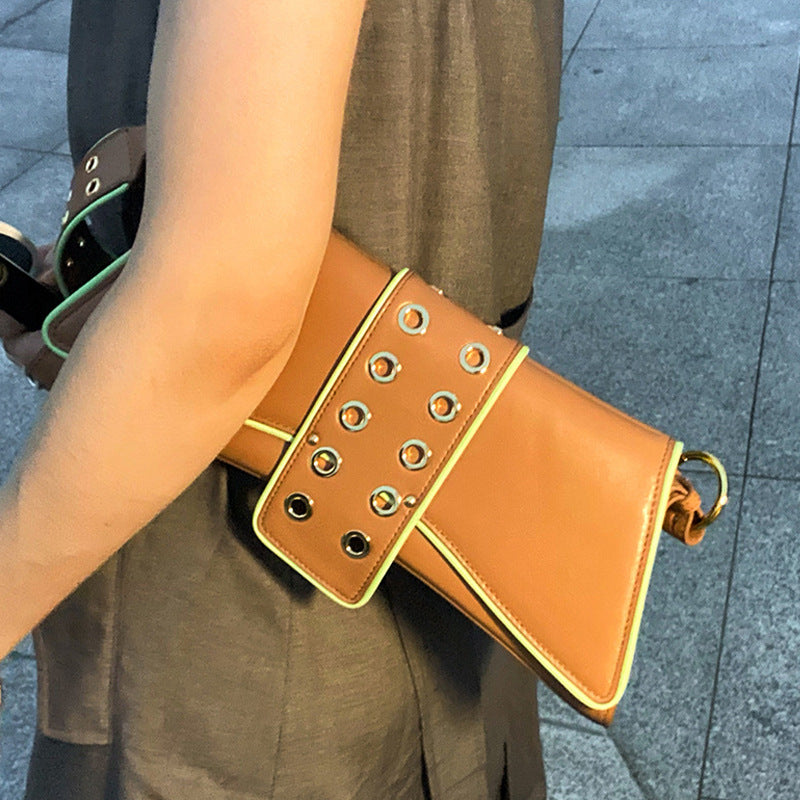 Dark Porous Contrast Color Patent Leather Bags
