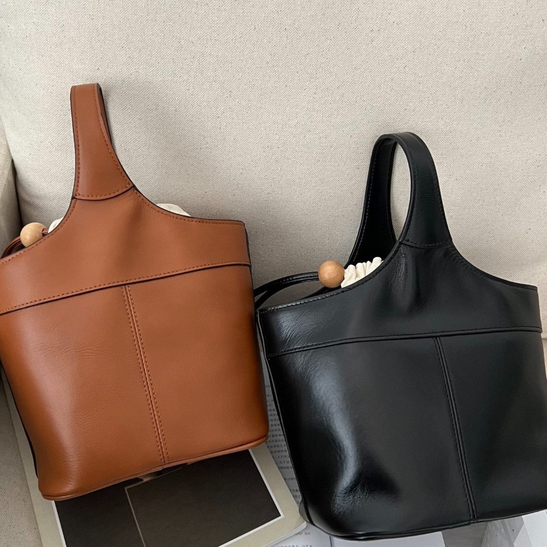 Women's Vegetable Tanning Leather Genuine Flower Basket Handbags
