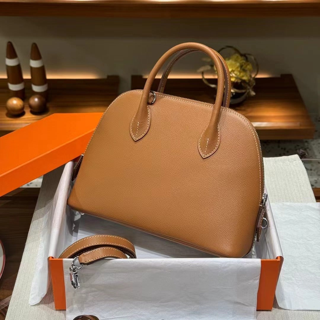 Women's Genuine Leather Shell Bowling Palm Grain Shoulder Bags