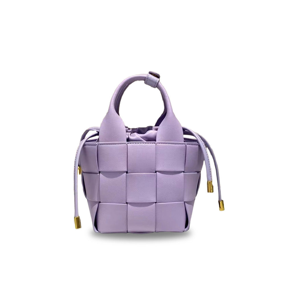 Women's Vegetable Basket Woven Leather Drawstring Composite Bags