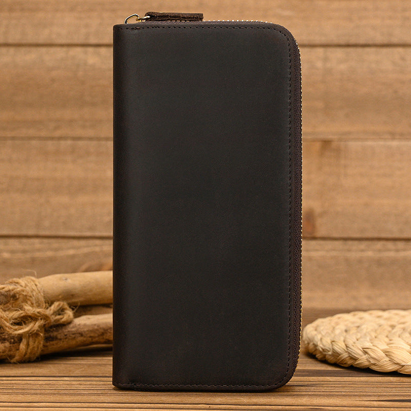 Men's Leather Long With Zipper Vintage Cowhide Men's Wallets