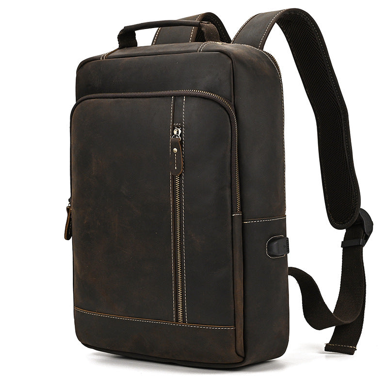 Crazy Horse Leather Inch Large Capacity Backpacks