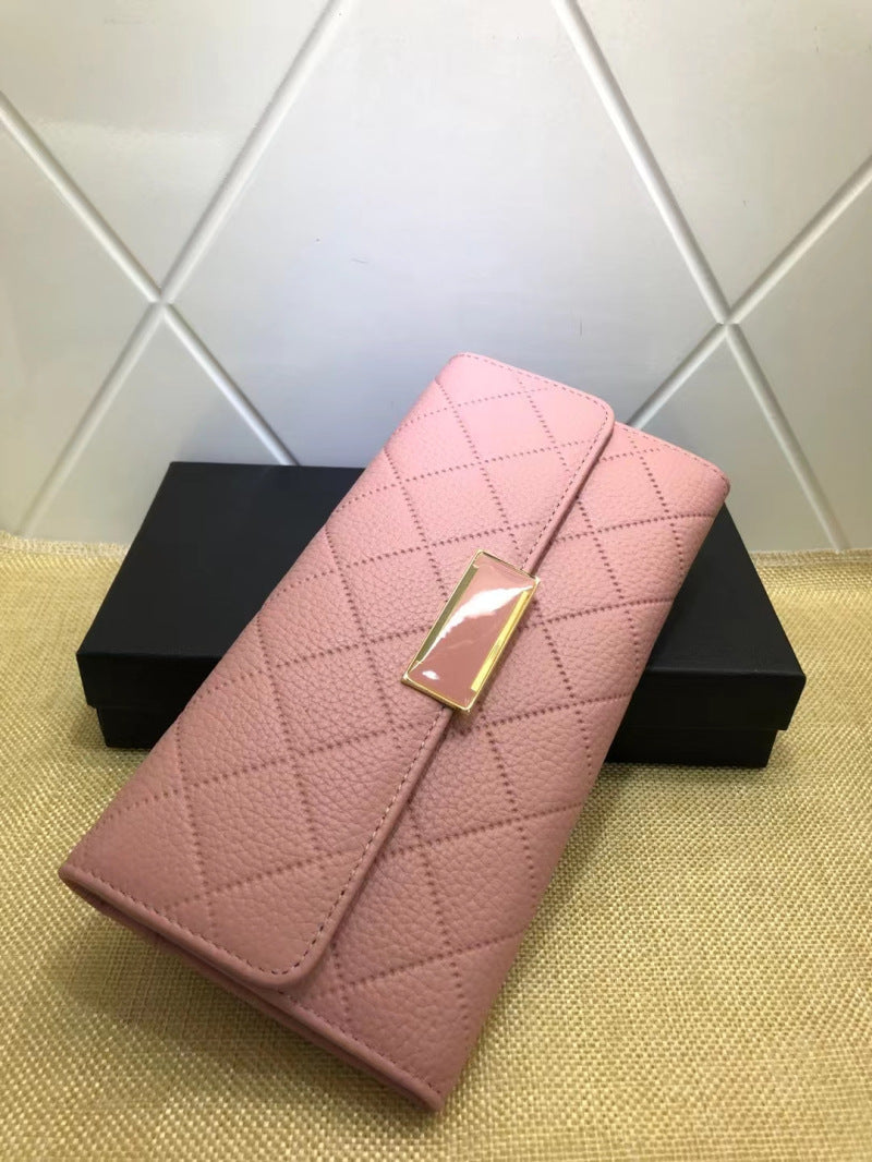 Women's Mid-length Fashion Rhombus Genuine Leather Simple Ladies Wallets