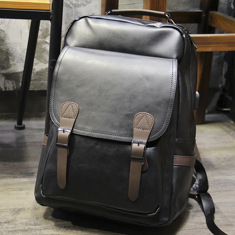 Men's Leather Charging Business Large Capacity Commuter Backpacks