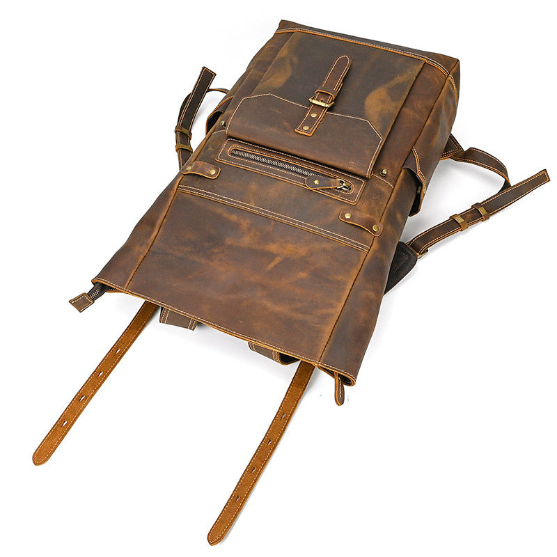 Men's Retro Crazy Horse Leather Large Capacity Backpacks