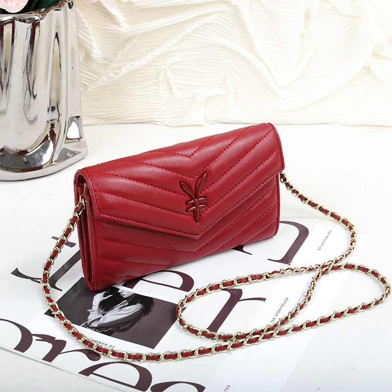 Women's High-grade Sheepskin Chain Mobile Genuine Leather Ladies Wallets