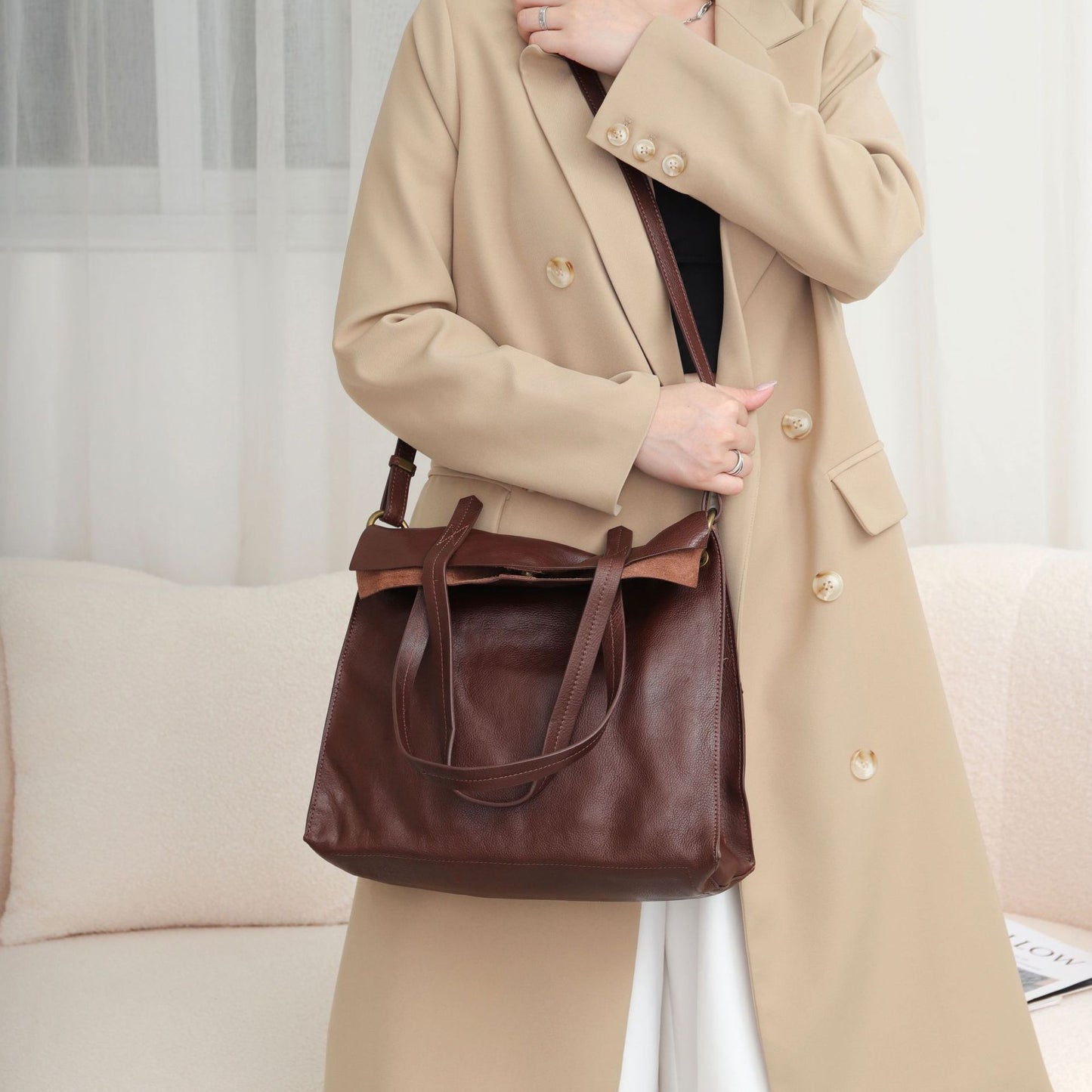 Women's Genuine Leather Fashion Retro Plant Simple Versatile Shoulder Bags