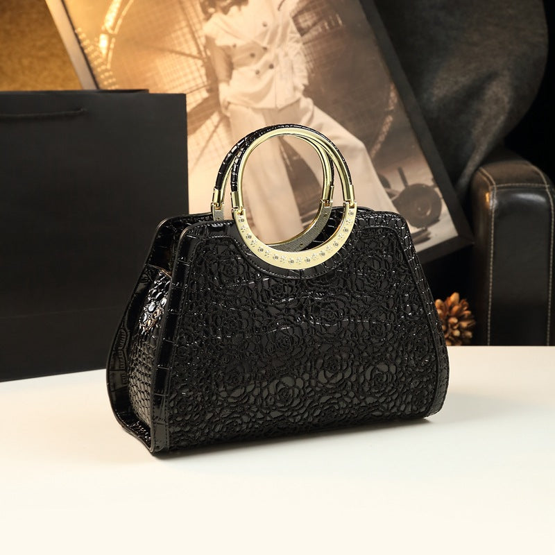 Women's Pattern Mother Grandma Soft Leather Large Handbags