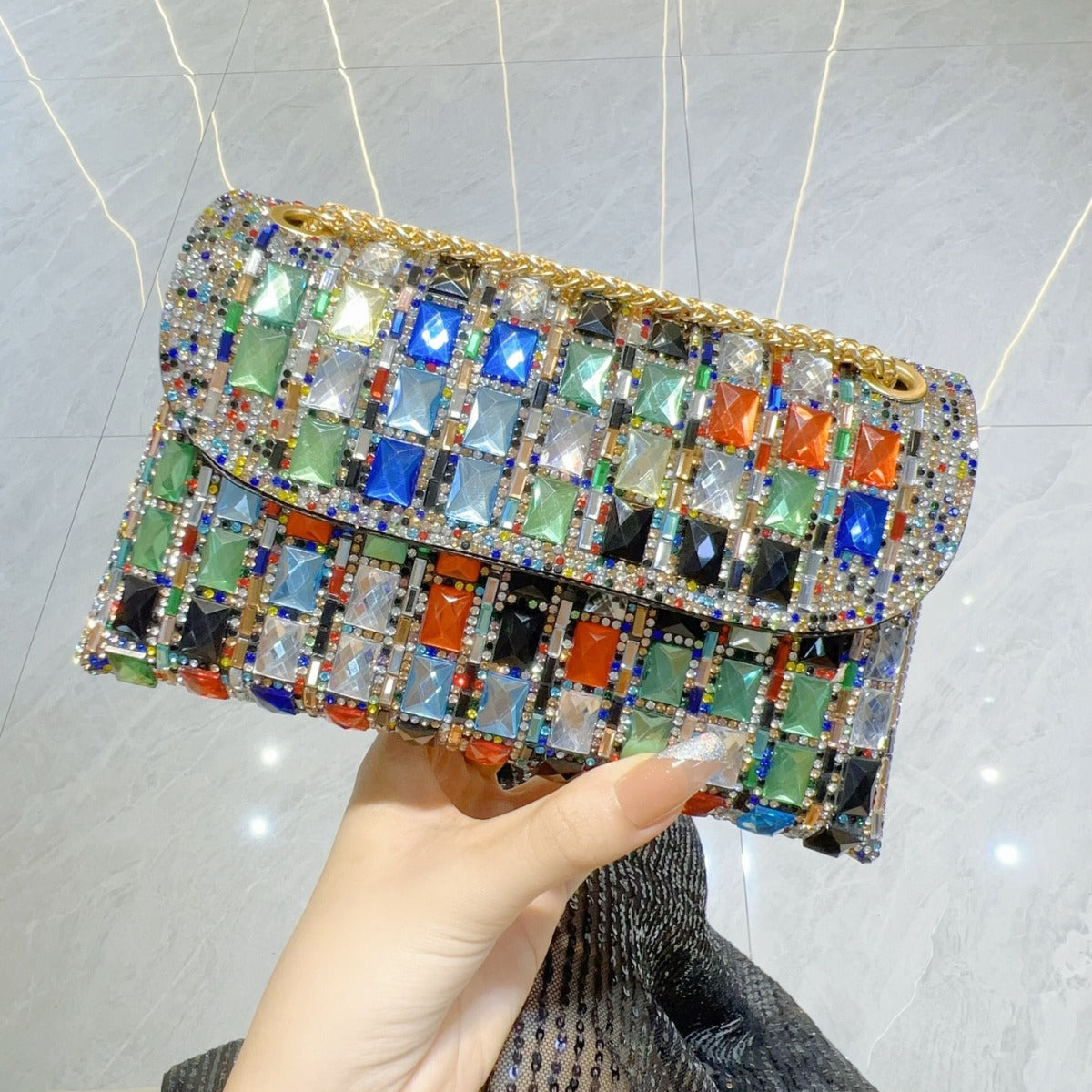 Shiny Glass Dress Rhinestone Clutch Underarm Crossbody Bags
