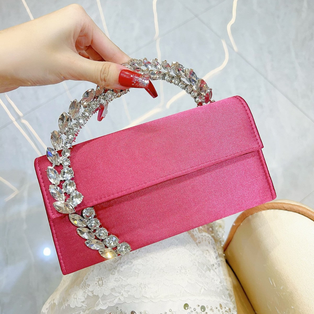Women's Dinner Rhinestone Satin Sequin Hand Diamonds Evening Bags