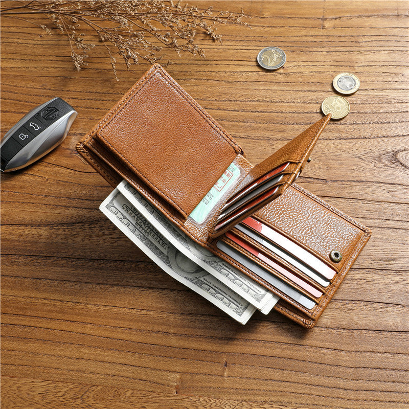 Men's Vegetable Tanned Leather Cowhide Short Multiple Slots Men's Wallets