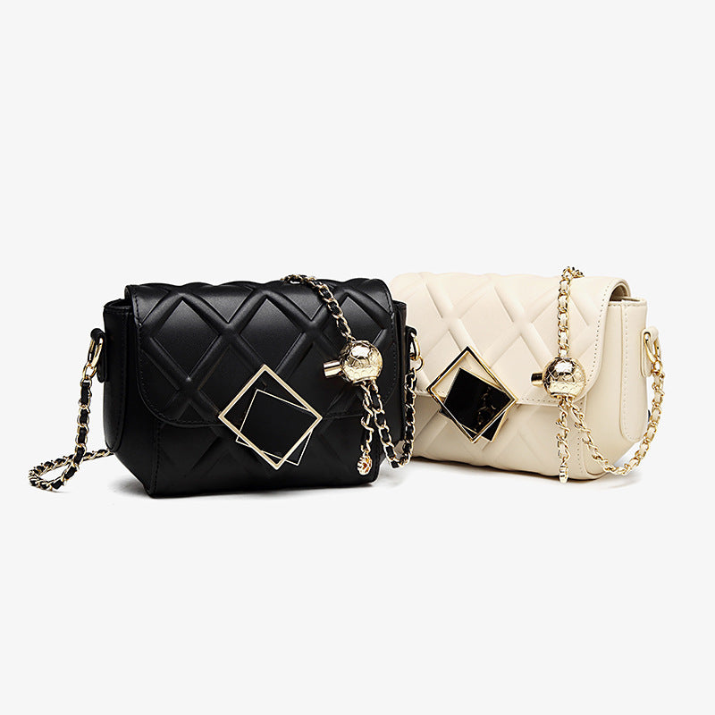 Women's Versatile Cowhide Fashionable Elegant Rhombus Golden Balls Crossbody Bags
