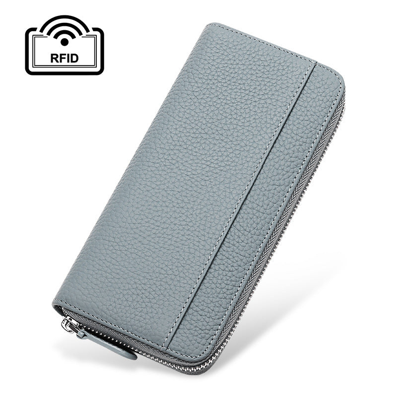 Women's Leather Long Zipper Litchi Grain Cow Ladies Wallets