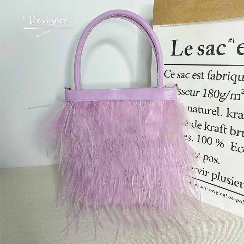 Women's Niche White Pearl Chain Fur Camel Handbags