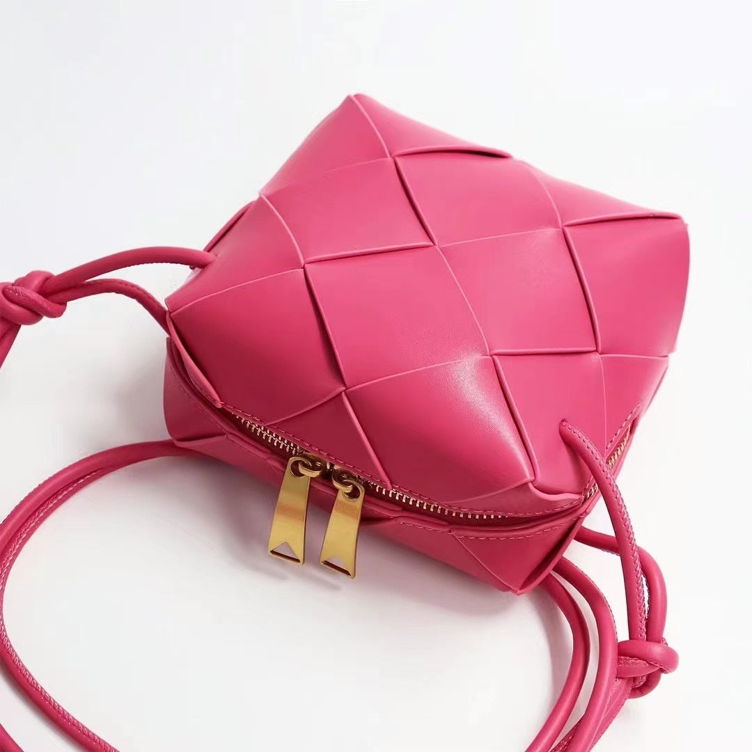 Women's Woven High-grade Genuine Leather Plaid Lunch Crossbody Bags