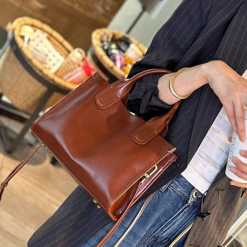 Women's Genuine Leather Vintage Black Fashion Commuter Handbags