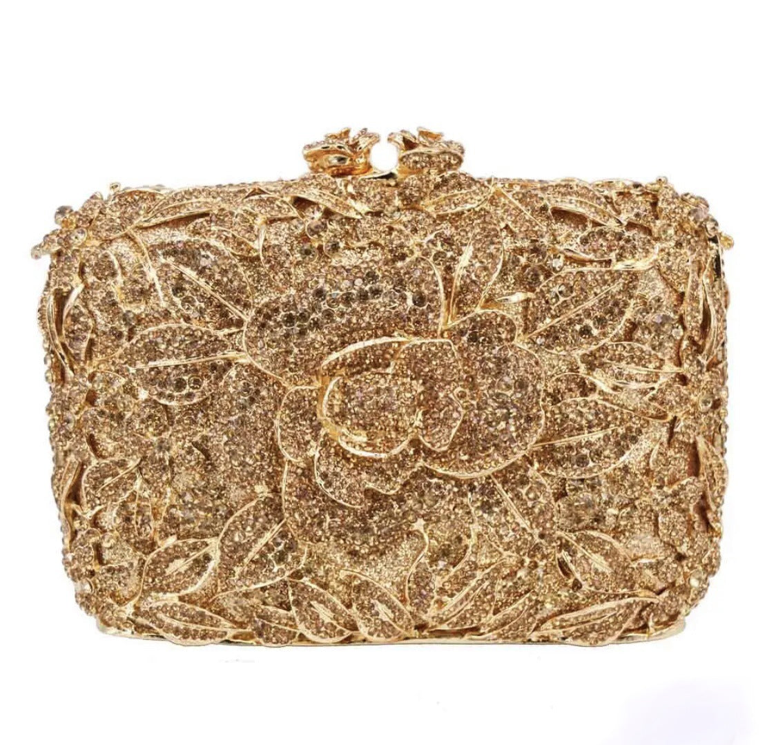 Women's Selected Diamond Hollow Pink Rose Banquet Evening Bags
