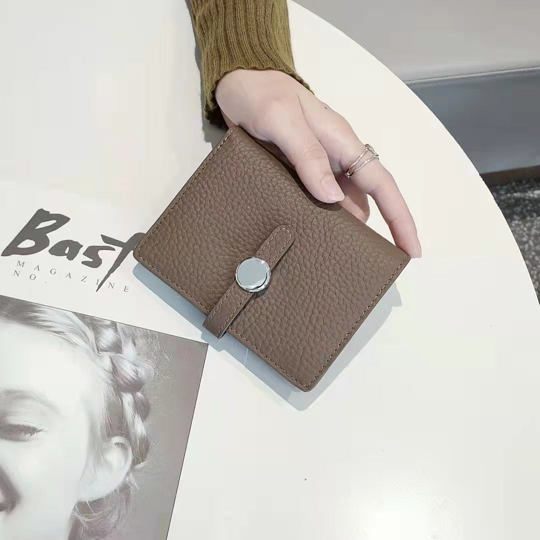 Cowhide Clutch Short Multiple Slots Snap Handbags