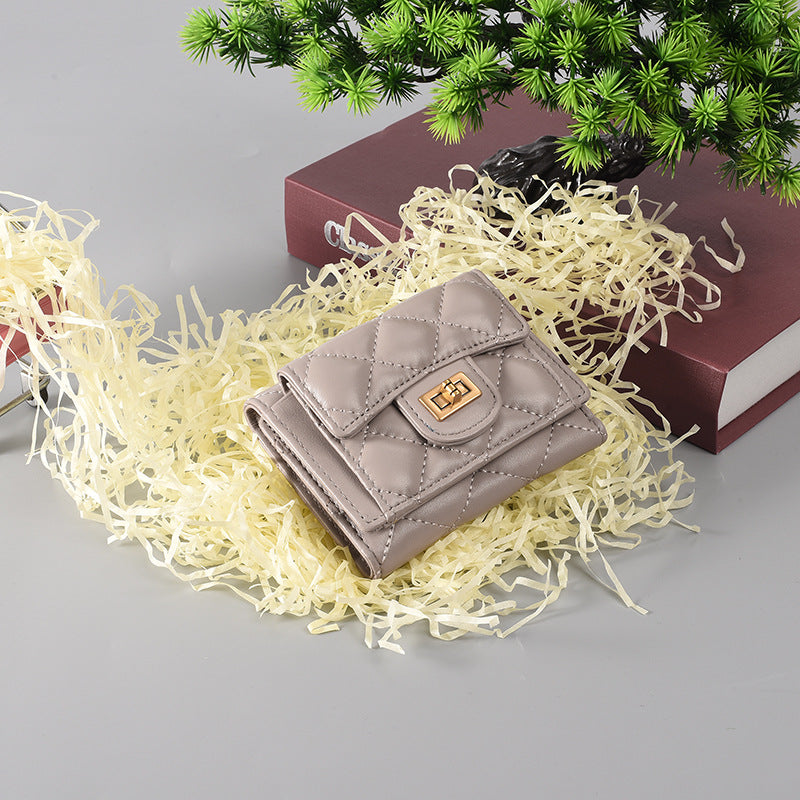 Women's Rhombus Short Sheepskin Fashion Cover Ladies Wallets