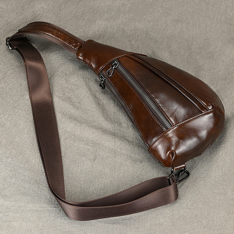 Men's Creative Fashion Leather Top Layer Cowhide Men's Chest Bags