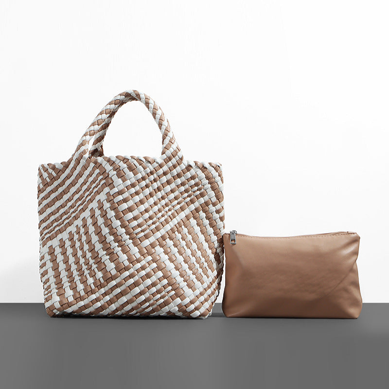 Soft Leather Woven Big Vegetable Basket Handbags