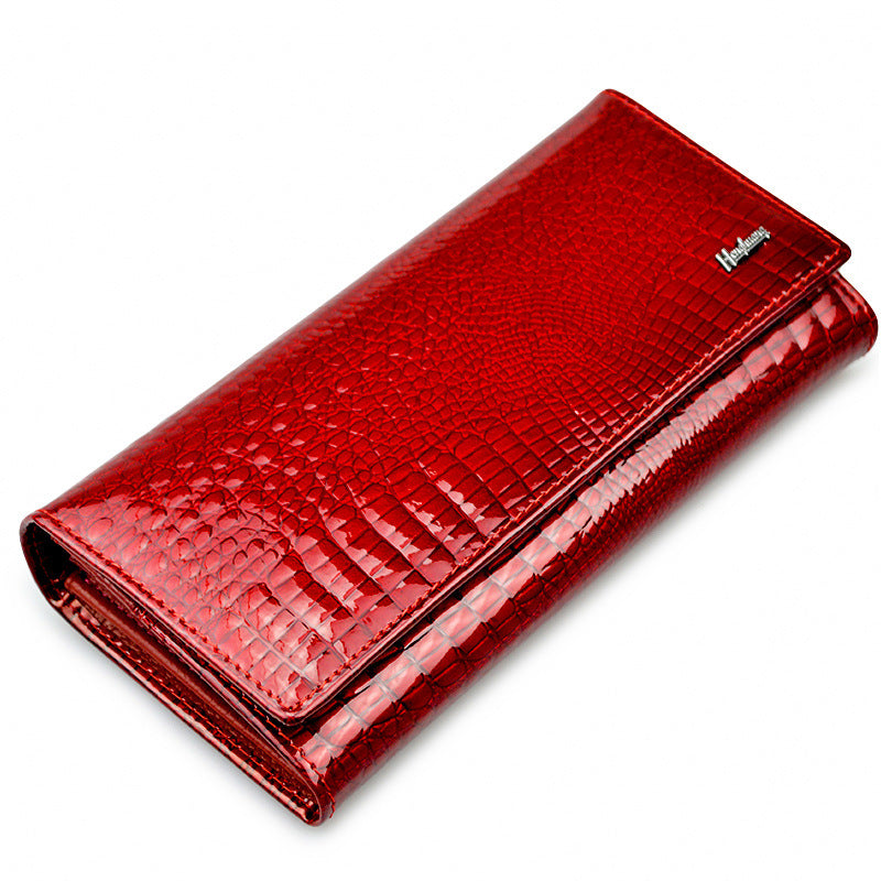Women's First Layer Cowhide Leather Patent Crocodile Ladies Wallets