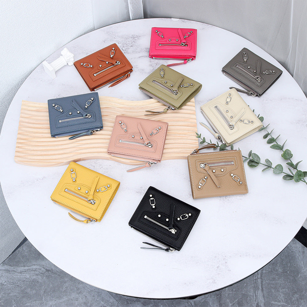 Women's Genuine Rivet Multiple Slots Fold First Ladies Wallets