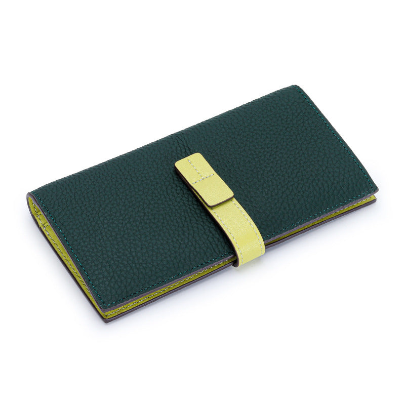 Long Genuine Leather Contrast Color First Layer Cowhide Ladies Wallets