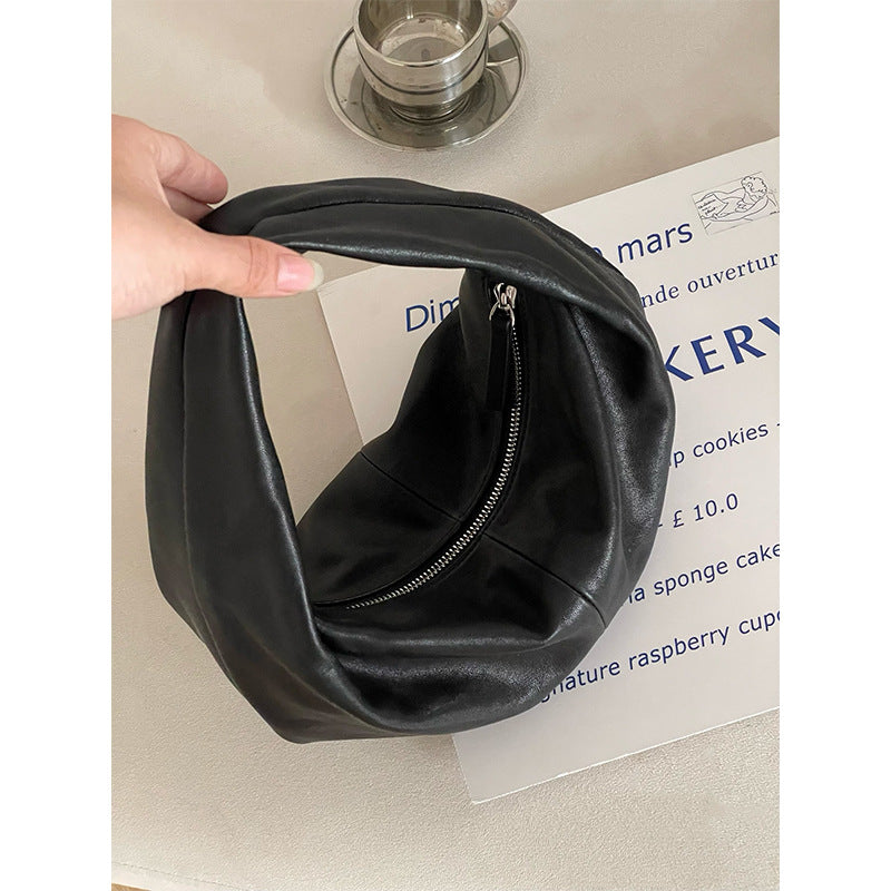 Women's Portable Dumpling Genuine Leather Sier Cloud Handbags