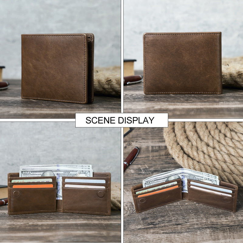 Men's Angel First Layer Cowhide Two Fold Horizontal Men's Wallets