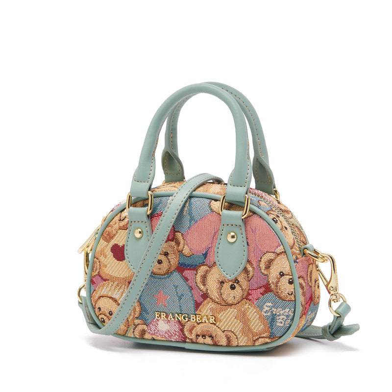 Women's Bear Attachment Portable Fashion Bowling Cute Crossbody Bags