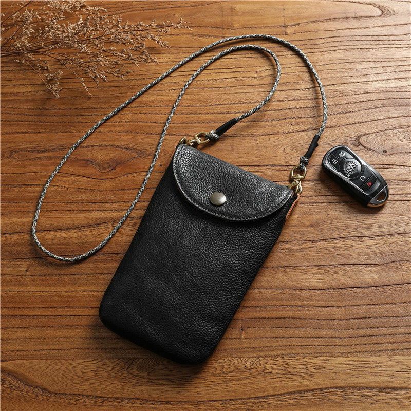 Women's & Men's Vegetable Tanned Leather Cowhide Mobile Mini Genuine Halter Crossbody Bags