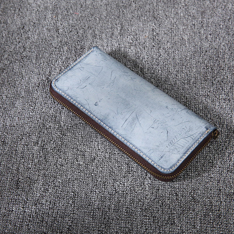 Women's & Men's & Genuine Leather Mist Wax Long Men's Wallets