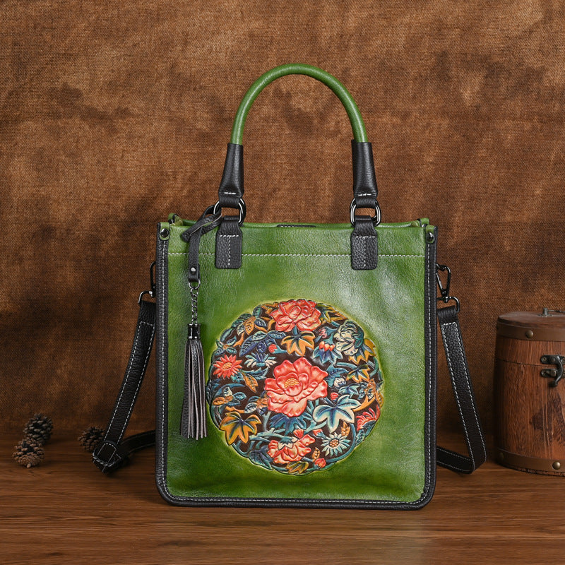 Women's Leather First Layer Cowhide Chinese Style Handbags