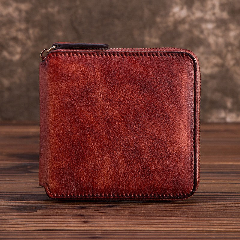 First Layer Cowhide Multiple Slots Texture Short Men's Wallets