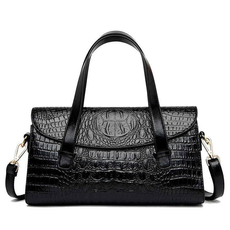 Women's Fashion Crocodile Pattern Portable Boston Pillow Handbags