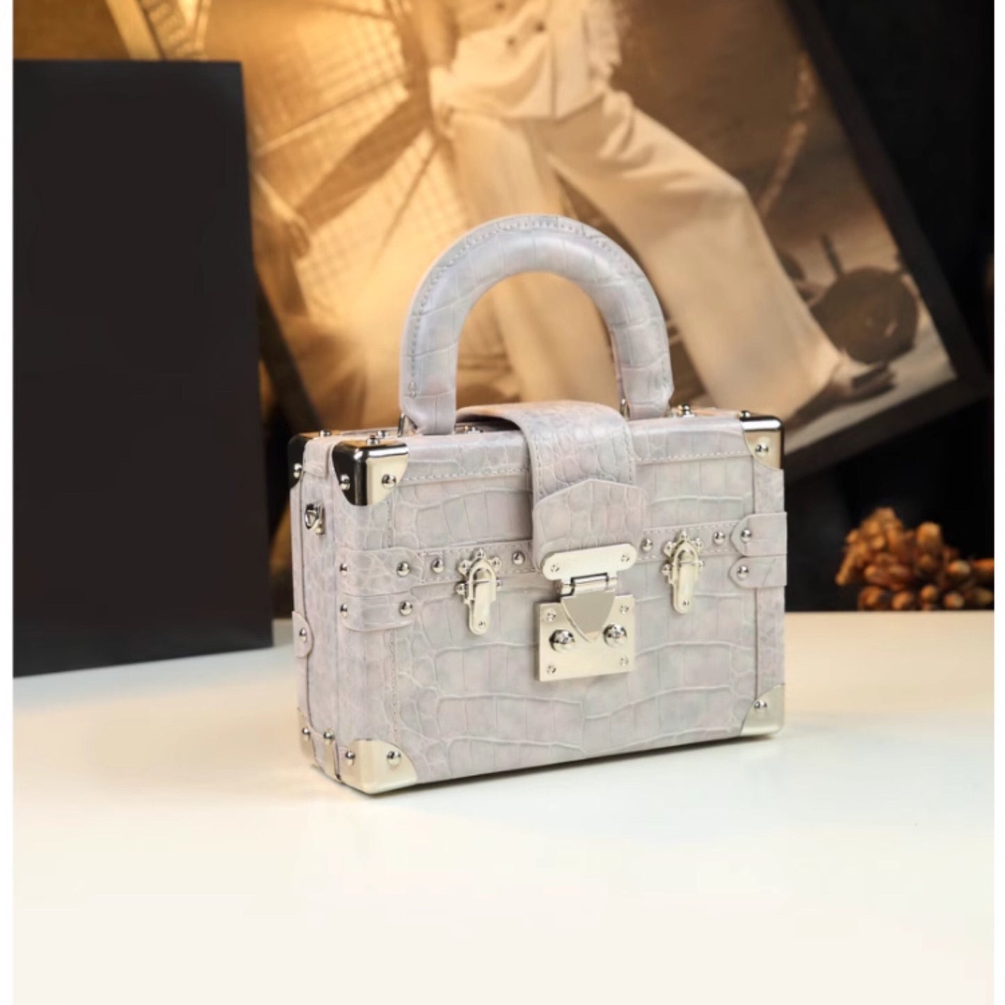 Genuine Leather Portable Box Female Crocodile Pattern Crossbody Bags