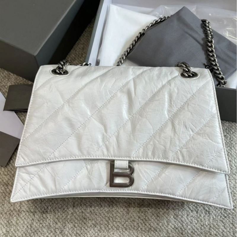 Women's Twill Hourglass Leather Folds Rhombus Chain Crossbody Bags