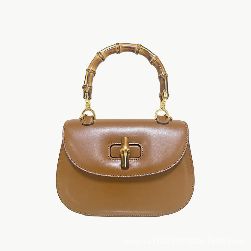 Women's Bamboo Retro Textured Genuine Leather Home Shoulder Bags