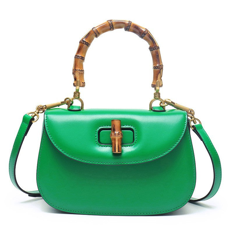 Leather Retro Fashion Cattlehide High-grade Bamboo Handbags