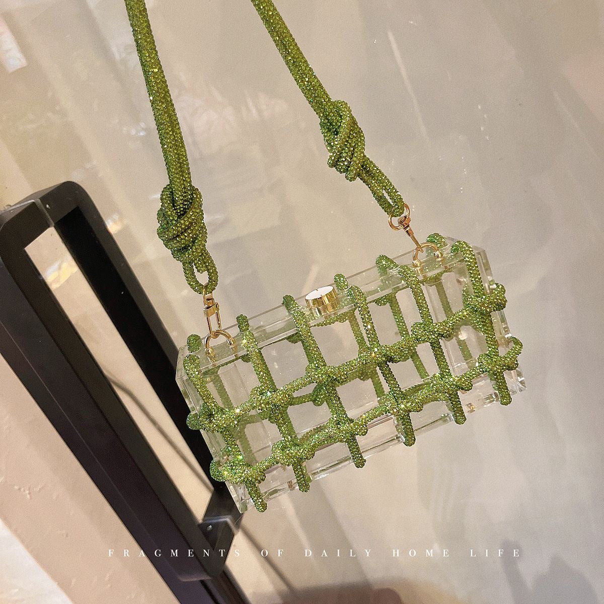 Women's Design Acrylic Transparent Box Dinner Woven Armpit Bags