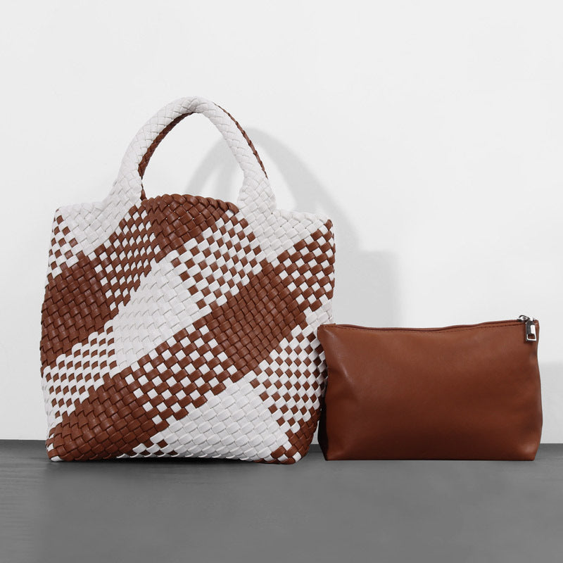 Soft Leather Woven Big Vegetable Basket Handbags