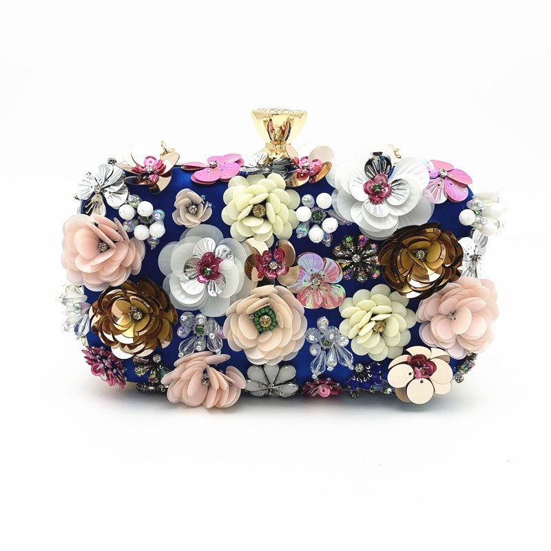 Women's Canli Fashion Dinner Colorful Flower Beaded Evening Bags